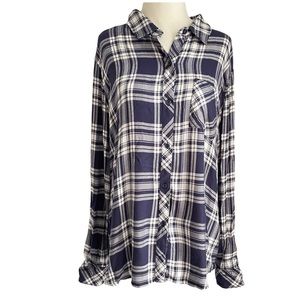 Rails Hunter Arctic White Navy Blue Plaid Button Down Shirt Large